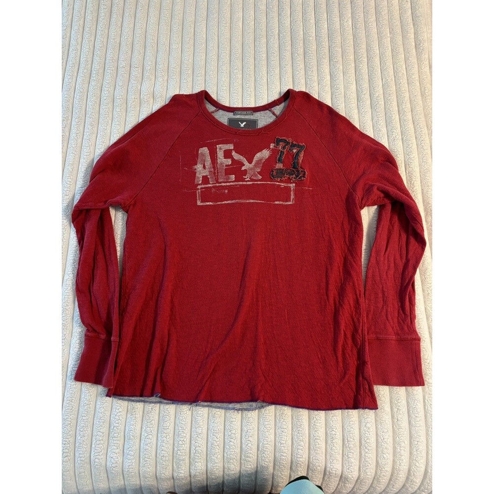 vintage Y2K american eagle 77 patch long sleeve pullover sweater men’s 2XL red